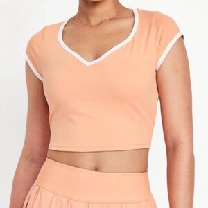 {Old Navy} "Powersoft Cap Sleeve Crop in Ripe Apricot" Short Sleeve V-Neck Top